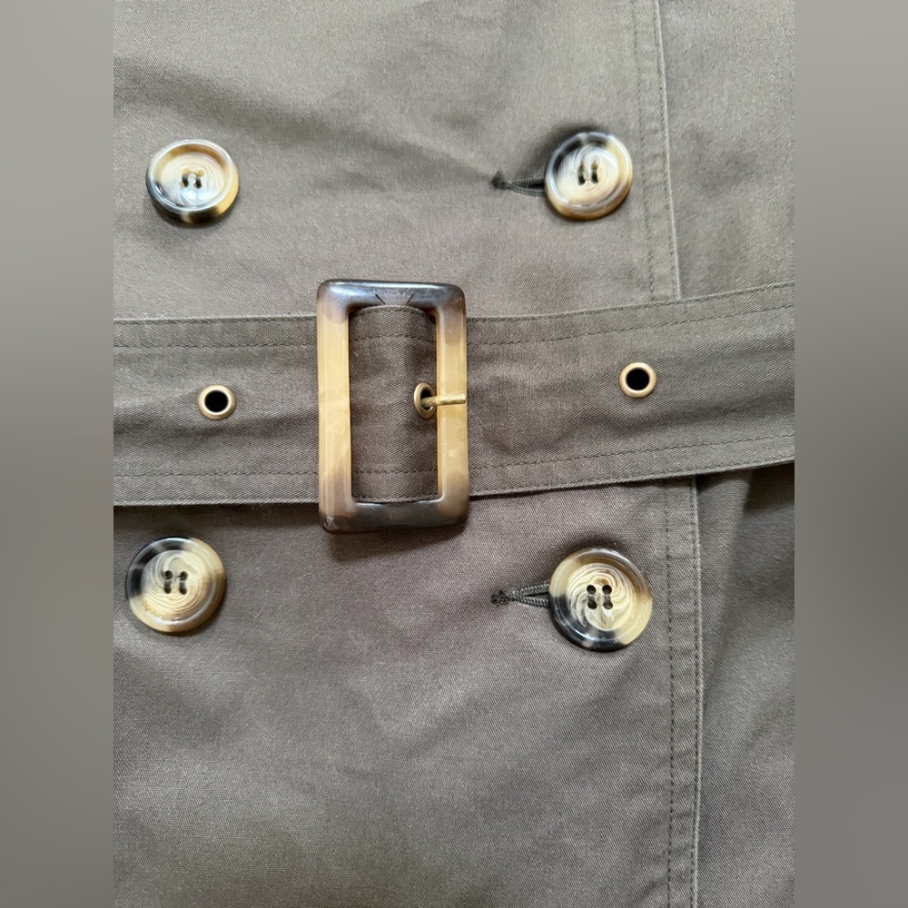Trench Coat Belted Women’s Double-Breasted- Olive Small - Picture 4 of 15